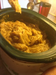 Now the paste is at a point where it is very difficult to stir.  Now the cooking begins.  Just put on the lid and check it every 30 minutes or so.